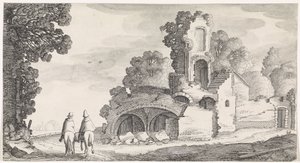 Landskap med ruin og to ryttere Playsante-landskap og morsomme ansikter (serietittel) av Jan van de Velde (II)