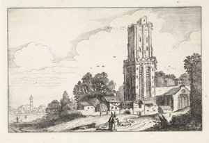 Landskap med nedslitt kirketårn Landskap (serietittel) Amenissimae aliquot requculae (serietittel) av Jan van de Velde (II)