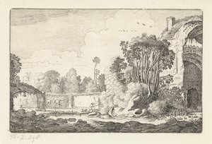 Man with a Dog at a Ruin Landscapes (serietittel) Amenissimae aliquot requculae (serietittel) av Jan van de Velde (II)