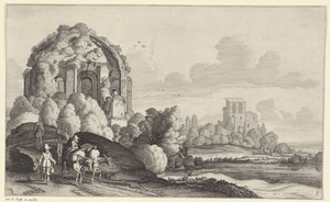 Reisende ved Temple of Minerva Medica i Roma Landskap etter Pieter de Molijn (serietittel) av Jan van de Velde (II)
