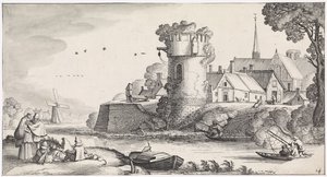 Vakttårn ved en elv Lekne landskap og underholdende dikt (serietittel) av Jan van de Velde (II)