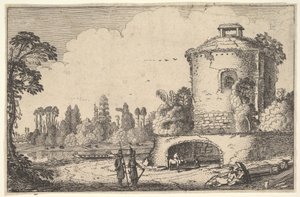 Landskap med et rundt tårn, ca. 1616. av Jan van de Velde II