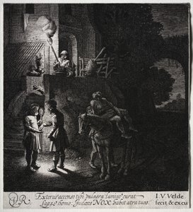 Den barmhjertige samaritan som betaler gjestgiveren av Jan van de Velde II