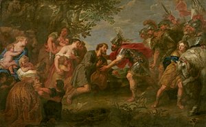 Jakob møter broren Esau (olje på lerret)