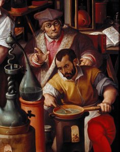 Alkymistens laboratorium, detalj av Jan van der Straet