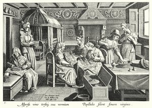 Håndtering av egg fra silkeorm (gravering) av Jan van der Straet