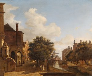 Architectural Fantasy, med det gamle rådhuset, Amsterdam ca. 1667-72 (olje på eikepanel) av Jan van der Heyden
