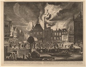 Brenning av det gamle rådhuset i Amsterdam av Jan van der Heyden