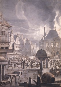 Brann i det gamle rådhuset i Amsterdam, 17. juli 1652 (penn og blekk og wc på papir)