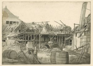 Rester av et utbrent lager av Jan van der Heyden