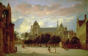 Utsikt over Grote Kerk ved Veere fra sør (olje på panel) av Jan van der Heyden