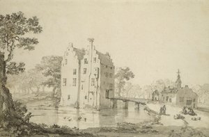 Zuylenburgh Castle (Slot Zuylen) (penn og blyant på papir) av Jan van der Heyden