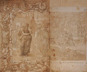Tegning til et billedvev med historien om Ulysses og Diomedes av Jan van der Straet