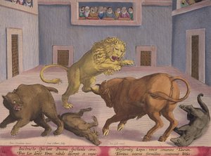 Noblemen Watch Combat of Wild Beasts in an Indoor Circus, plate 12 fra 