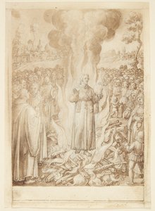 Historien til S. Giovanni Alberti Fiorentino. Abbed Petrus beviser med ild at biskopen av Firenze er en kjetter og en Simonist av Jan van der Straet