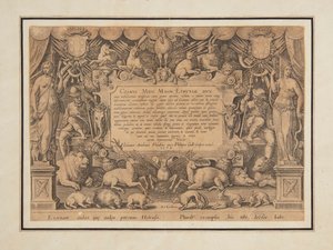 Dedikasjonsside for settet "Victory and Triumph of the Medici Family" av Jan van der Straet, called Stradanus