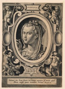Justice (Justice), plate 5 fra "Virtutum theologicarum et cardinalium" av Jan van der Straet, called Stradanus