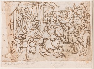 Side av en skissebok; Tilbedelse av magi; St. Christopher og Kristusbarn av Jan van der Straet, called Stradanus
