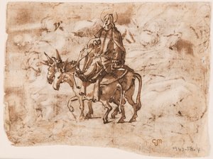 Side av en skissebok; Fly til Egypt; Korsfestelse av Jan van der Straet, called Stradanus