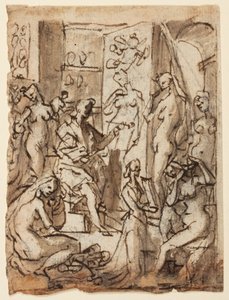 Rekt: Zeuxis maleri Helen; Verso: Studier av figurer for en illustrasjon av den åttende sirkelen, tiende bolgia av Dantes Inferno (Falsifiers: Master Adamo, Sinon of Troy, Potifar