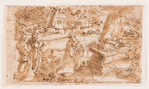 The Sacrifice of Job, foreløpig design for "Spiritus Timoris Domini" (The Gift of the Fear of the Lord), plate 7 i trykkserien "The Seven Gifts of the Holy Spirit" av Jan van der Straet, called Stradanus
