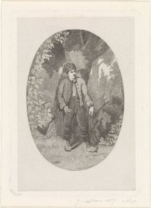 Mann ved et tre i en skog av Jan van der Veen (prentmaker)