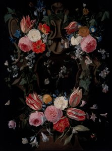 En krans av blomster av Jan van the Elder Kessel