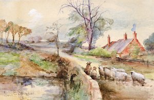 En landevei (akvarell) av Jane Elizabeth Spindler