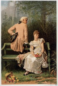 Scene av bebreidelser mellom elskere,, engelsk chromo
