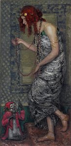 ""La princesse et le singe"" (Prinsessen og apen) Peinture de Janis Rozentals (1866-1916) - 1913 - Olje på lerret Dim 147,5x71 cm Statens kunstmuseum i Latvia, Riga