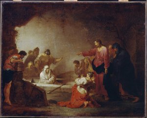 Oppreisningen av Lasarus. (Lasarus fra Betania). Maleri av Johann Rosso Januarius Zick (1730-1797), olje på lerret, ca 1793. Tysk kunst fra 1700-tallet. State A. Pushkin Museum of Fine Arts, Moskva.