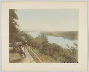 Biwa Lake fra Ishiyama, Shiga Prefecture, Japan (håndfarget svart/hvitt-bilde) av Japanese Photographer