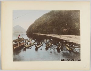 Skarvfiske på Nagara-elven, Gifu Prefecture, Japan (håndfarget svart/hvitt-bilde) av Japanese Photographer