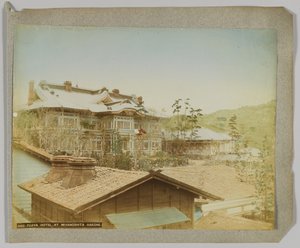 Fujiya Hotel, Miyanoshita, Hakone, Kanagawa Prefecture, Japan (håndfarget svart/hvitt-bilde) av Japanese Photographer