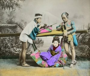 Håndfarget japansk albumintrykk, ca. 1880 av Japanese Photographer