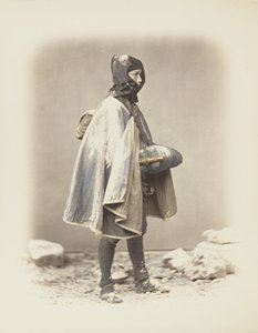 Japansk mann i snøen (håndfarget s/h-bilde) av Japanese Photographer