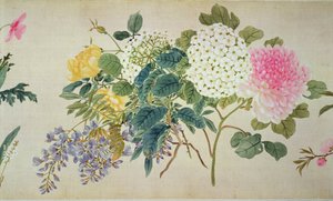 En botanisk studie av floks og andre blomster (wc på silke) av Japanese School