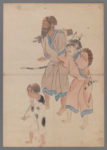 Ainu Hunters (blekk og farge på papir) av Japanese School