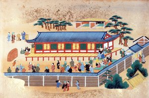 En bueskytingskonkurranse, illustrasjon fra 'Kaempfer Collection of Japanese and Chinese Art' av Engelbert Kaempfer, ca. 1672 (litho-farge) av Japanese School