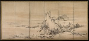 Chinese Landscape, en av et par seksdobbelte skjermer av Japanese School