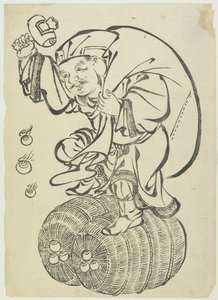 Daikoku God Dancing on Rice Balles, midten til slutten av 1700-tallet (treblokktrykk) av Japanese School