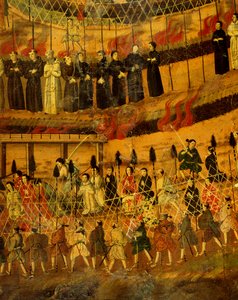 Detalj fra The Martyrdom of the Jesuits in Japan i 1622 (akvarell på papir) av Japanese School