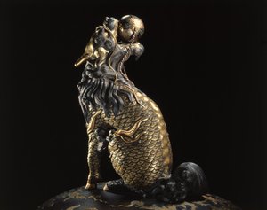 Detalj av avslutningen til en røkelsesbrenner, i form av en Kylin, Meiji-periode, sent på 1800-tallet (bronse) (detalj av 260969) av Japanese School