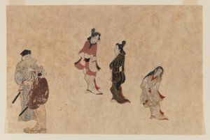 Tidlig Ukiyo-e-maleri (blekk, farge og gull på papir) av Japanese School