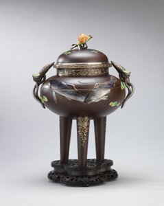 Emalje og mykt metall-innlagt røkelsesbrenner i jern, forseglet Koichi Shin (Takasaki Koichi), Meiji Period (jern, gull, sølv og emaljer) av Japanese School
