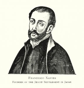 Francesco Xavier, grunnlegger av jesuittbosetningen i Japan (litho) av Japanese School