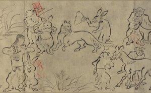 Froskende dyr (Choju Giga) Muromachi-periode (blekk på papir) av Japanese School