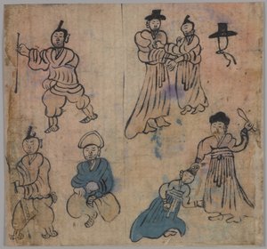 Sjangerscene, en av fire (blekk og farge på papir) (se også 861303-6) av Japanese School