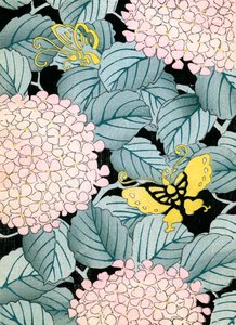 Hortensia og sommerfugler av Japanese School