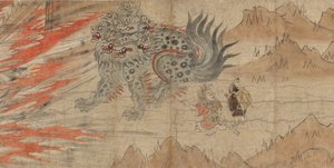 Illustrated Legends of the Kitano Tenjin Shrine, sent på 1200-tallet (blekk, kuttet gull, papir) av Japanese School